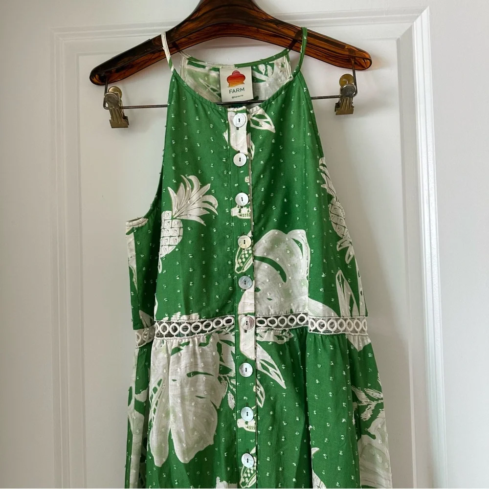 Farm Rio Lace Monsteras Embroidered Ruffle-Hem Midi Dress - Picture 2 of 10